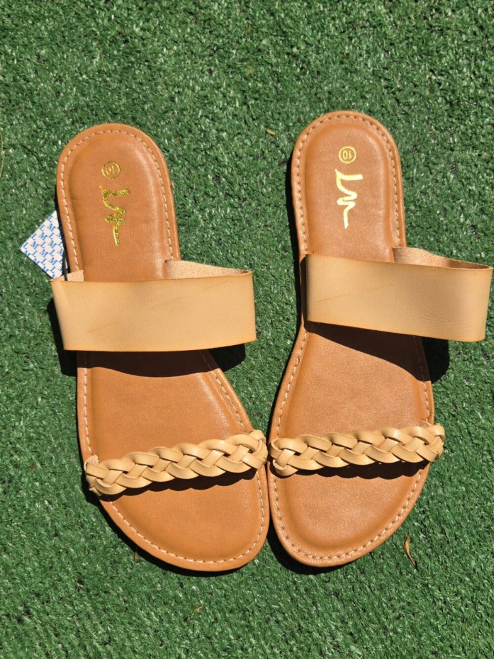 LM Leather Braided Double-Strap Flat Sandals NWT/SIZE 10